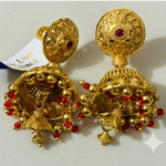 Traditional Gold-Plated Jhumka Earrings for Women | Ethnic Bridal Jhumki with Red Beads